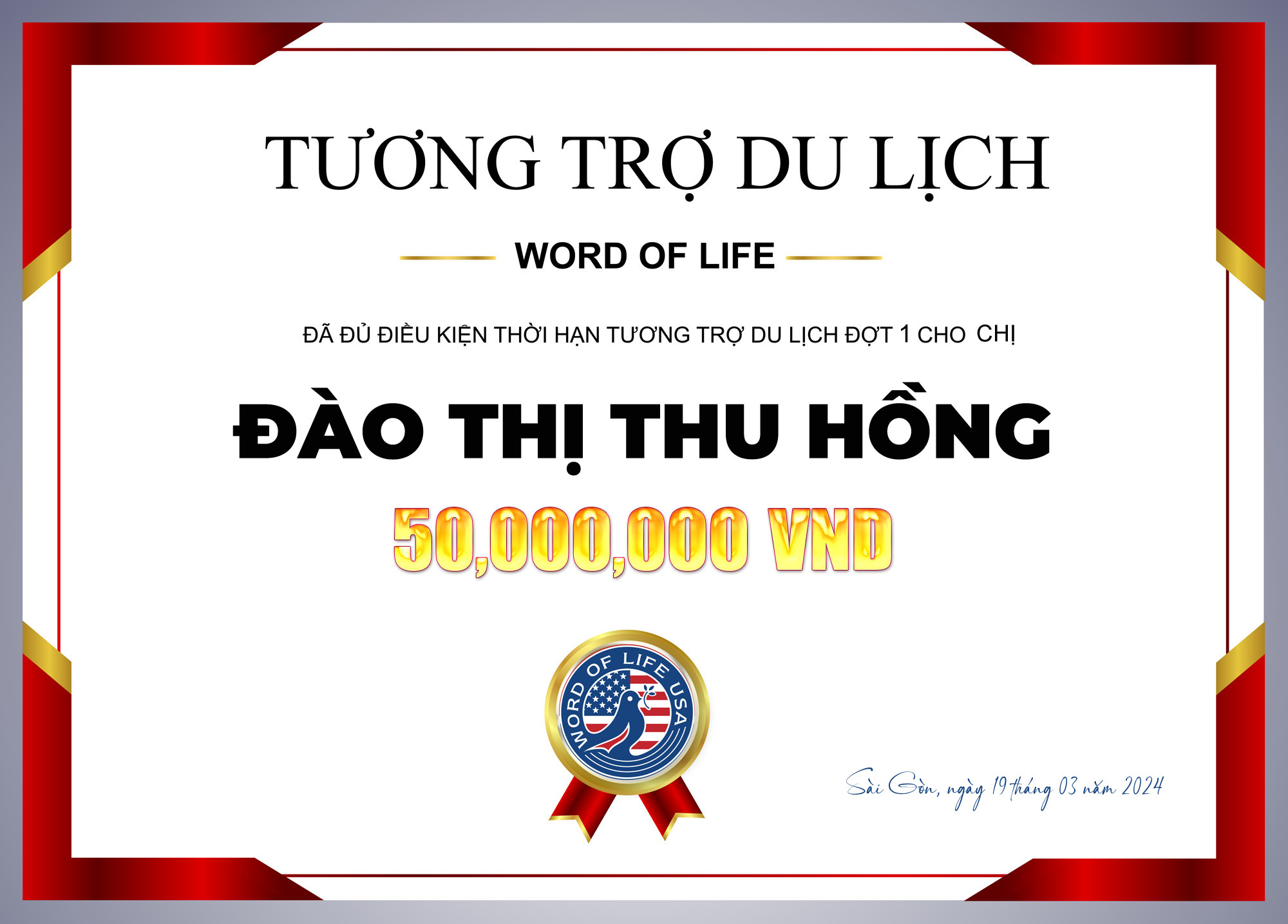 CHÚC MỪNG THÀNH VIÊN NHẬN TƯƠNG TRỢ TỪ WOLCG